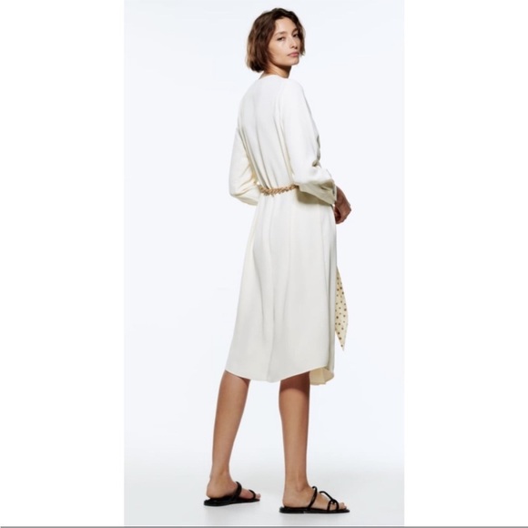 NWT ZARA Cream Knot Front Midi Dress with Polka Dot Belt XS Blogger Fav - Picture 2 of 16